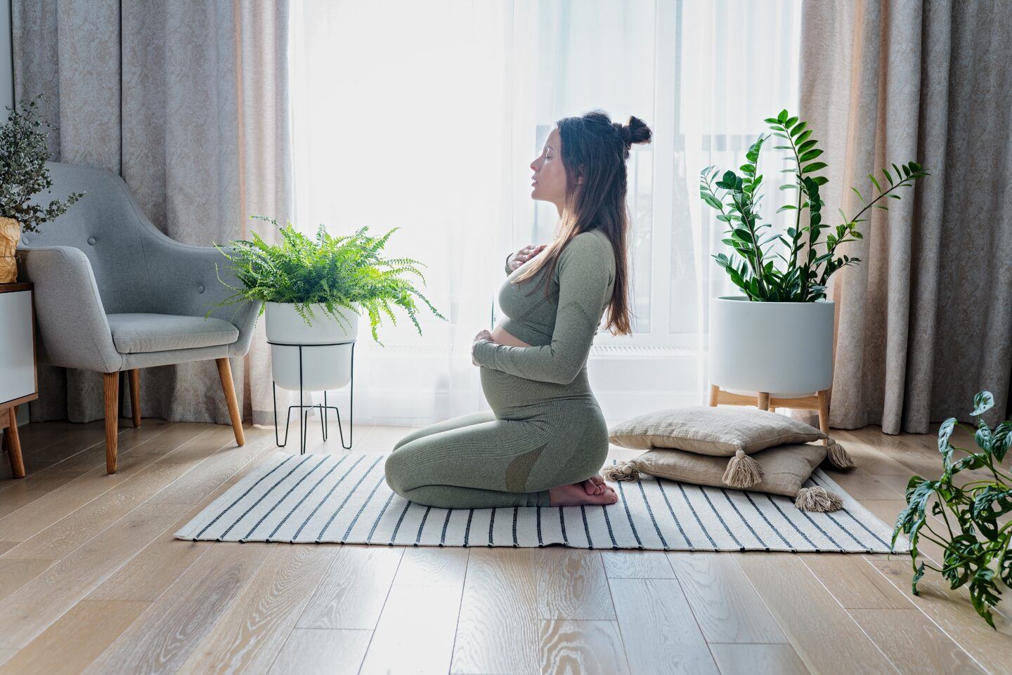 prenatal yoga flow moves performed by pregnant woman