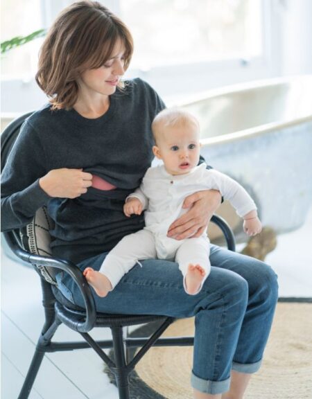 Seraphine Charcoal Cotton Lift Up Maternity & Nursing Sweater