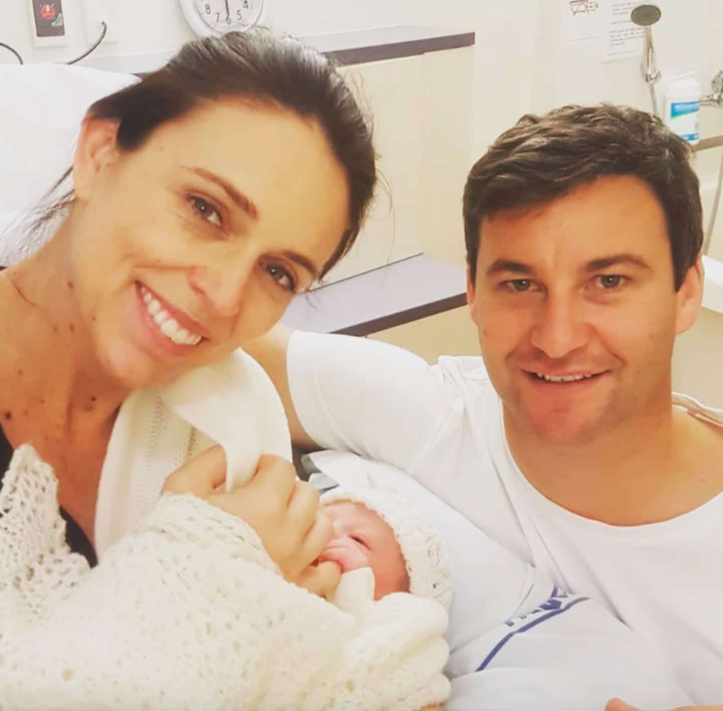 Jacinda Ardern with baby and husband