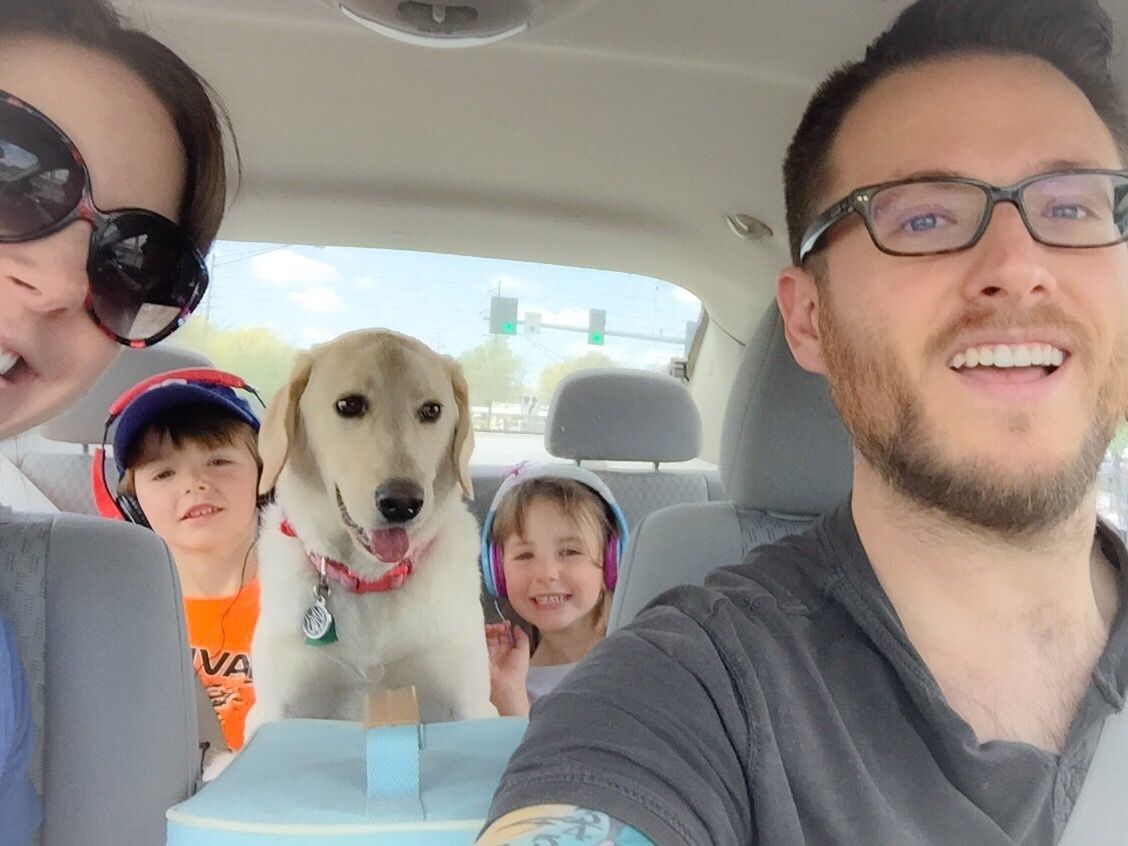 A family inside a car