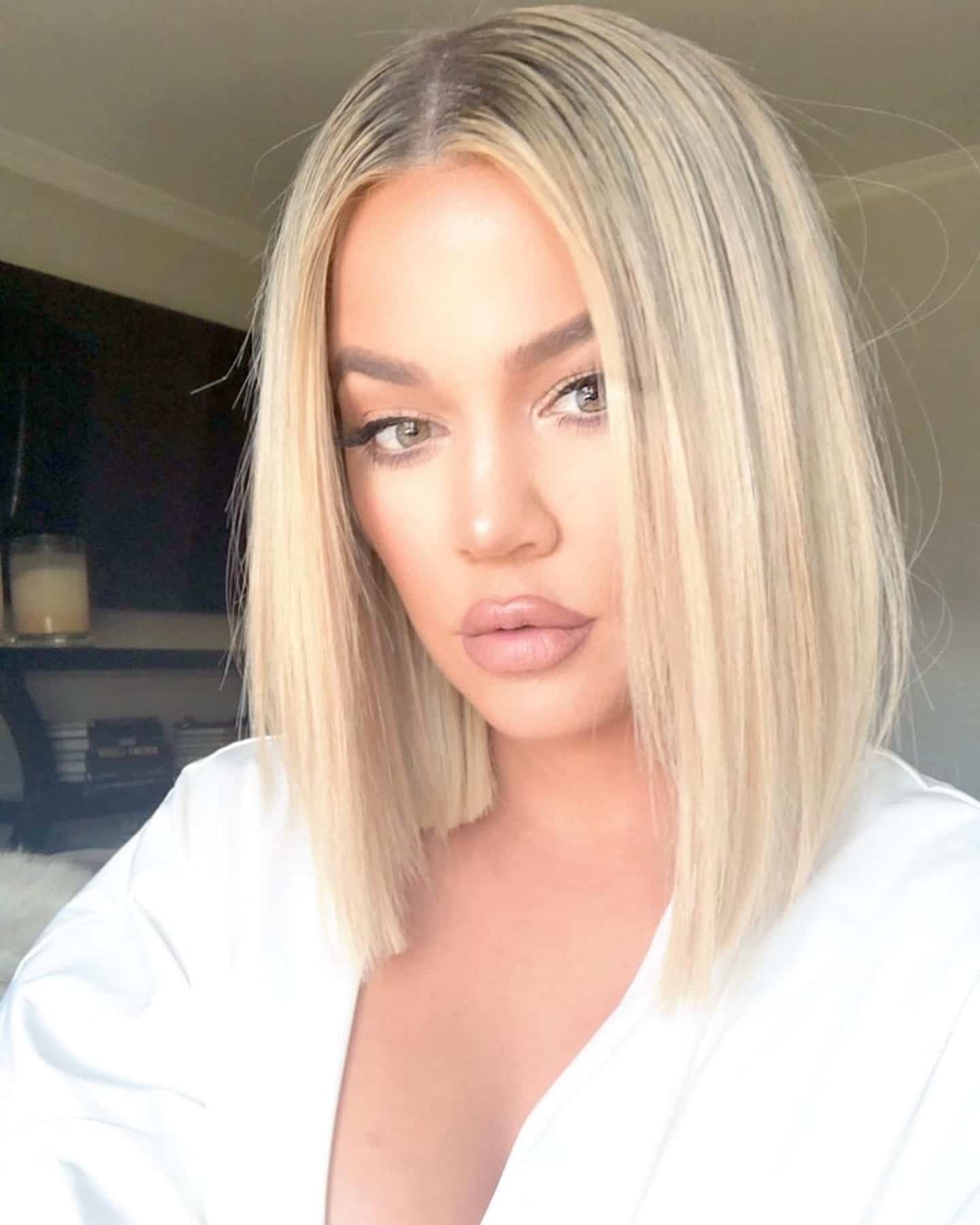 Khloe Kardashian with shirt hair