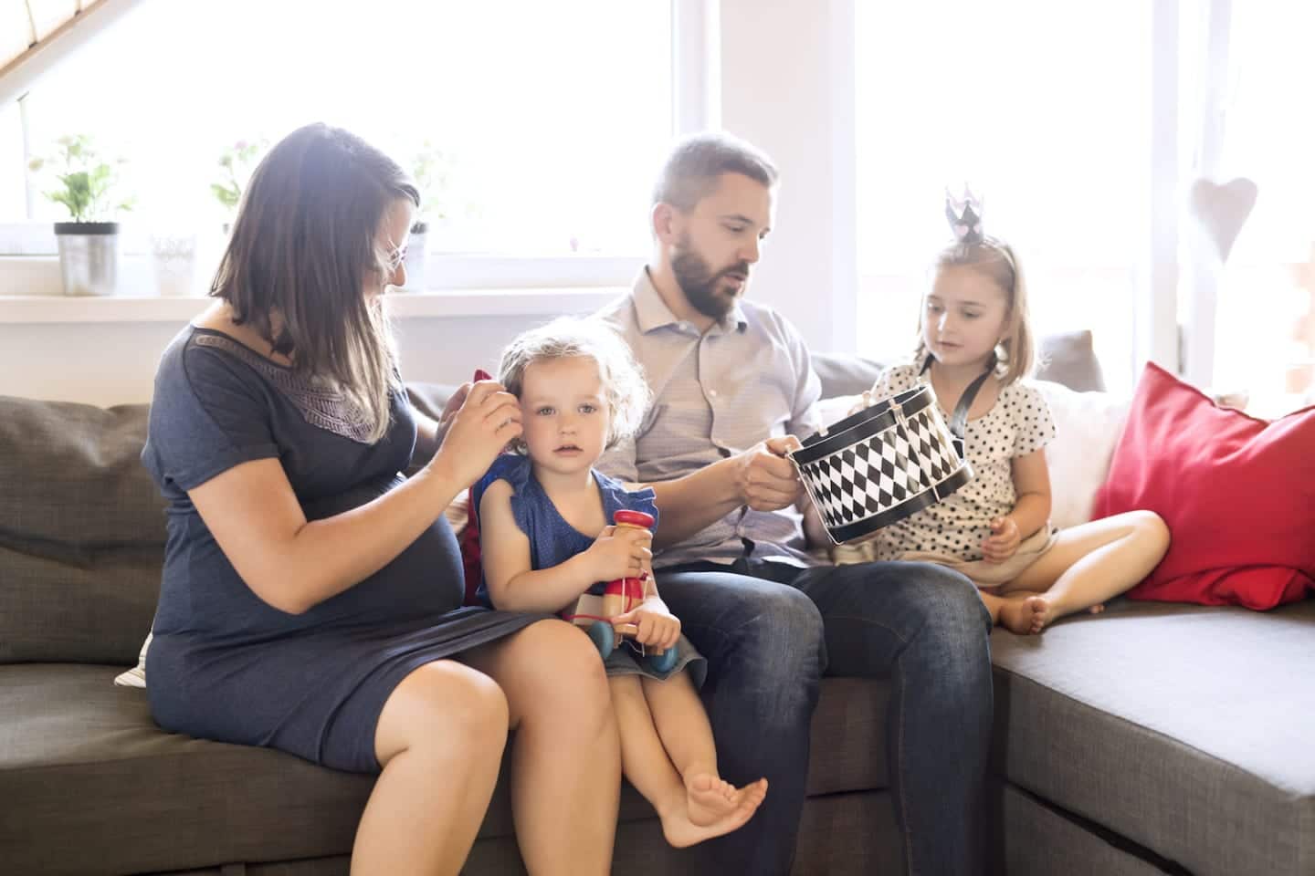 man and woman with children