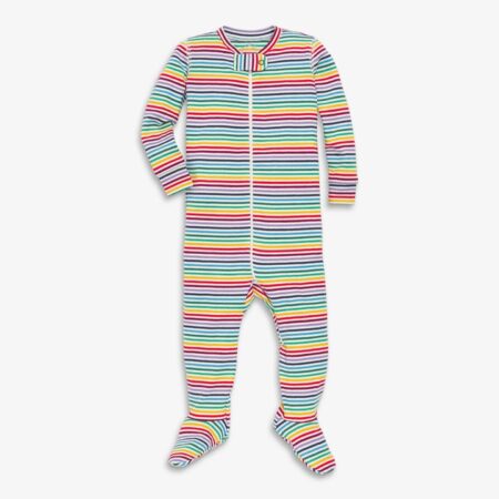 organic zip footie in rainbow stripe