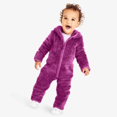 primary hoodie romper in teddy fleece