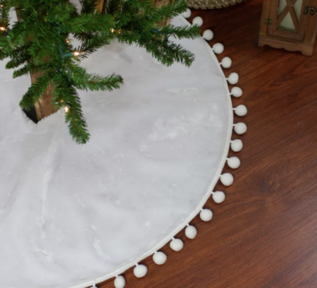 white christmas tree skirt with pom poms