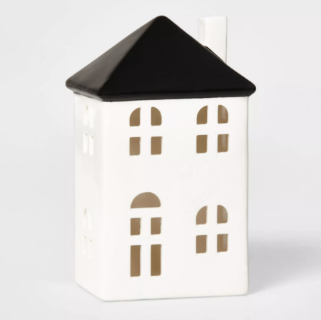 white ceramic house decoration with black roof