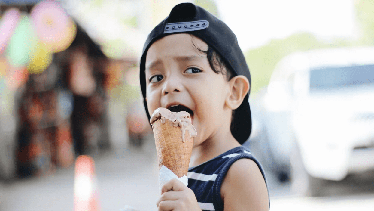 toddler eating ice cream