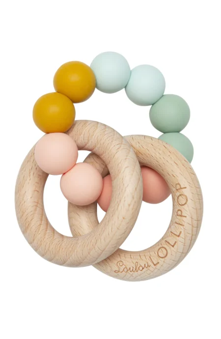 loulou lollipop bubble silicone and wood rattle, one of the best teething toys for babies