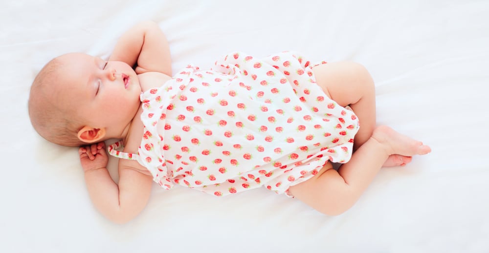 baby in strawberry summer outfit - august babies