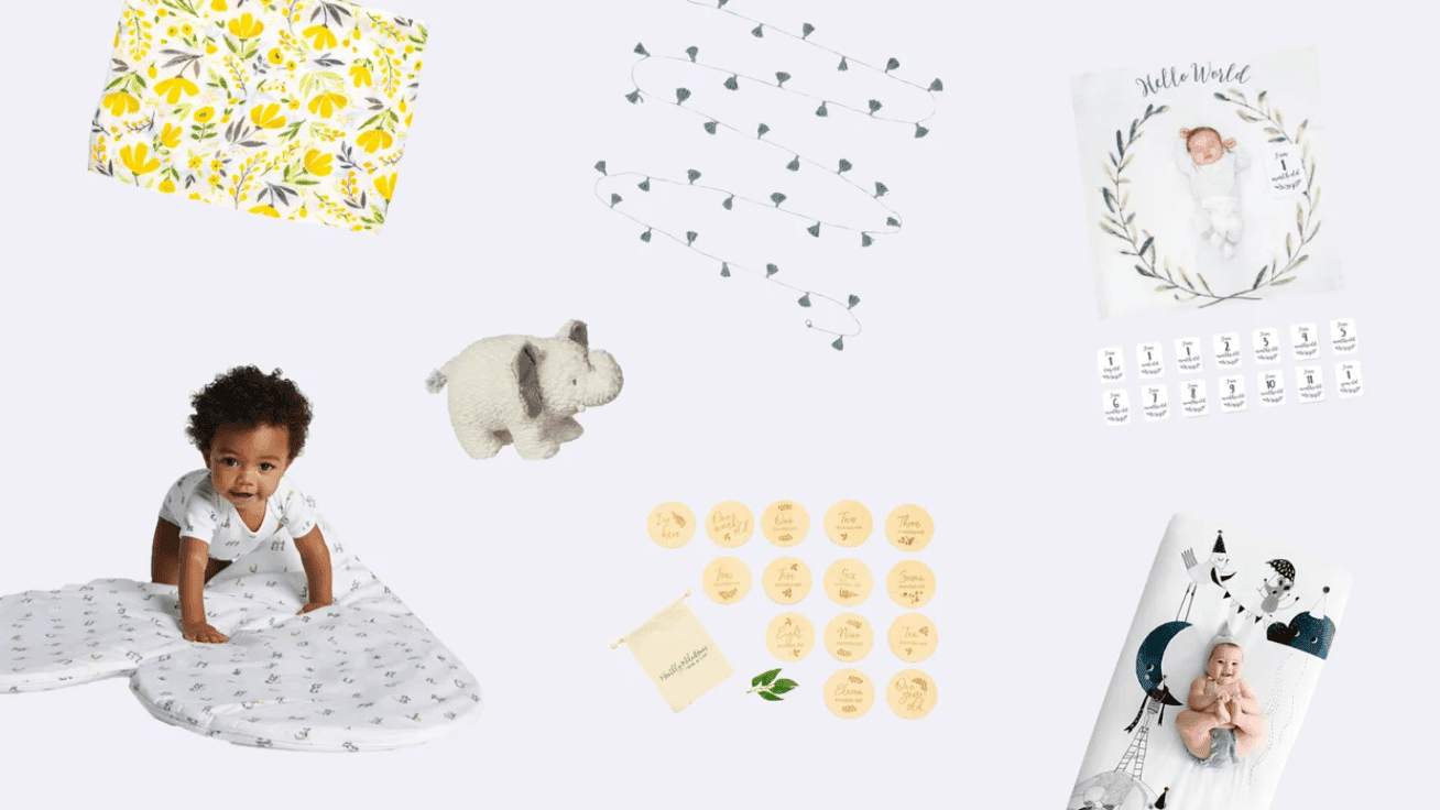 collage of baby products