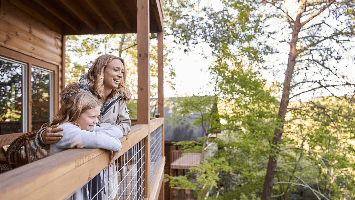 mom and child at a vacation home