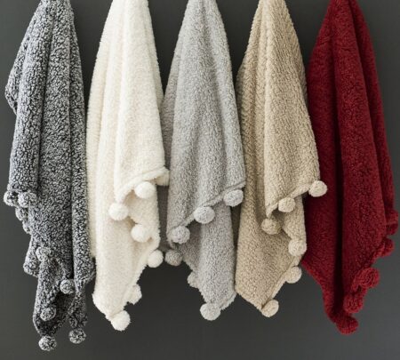 Pottery Barn Cozy Sherpa Pom Pom Throw