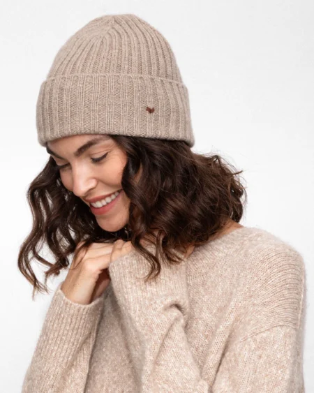 LAOLAO Taupe Ribbed Beanie