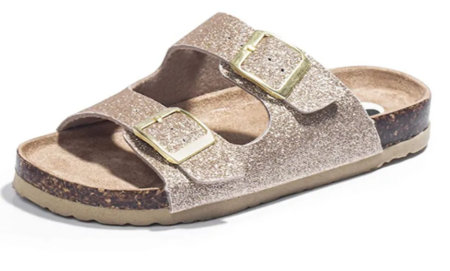 FITORY Glitter Slide Sandals, Cork Slipper with Adjustable Straps