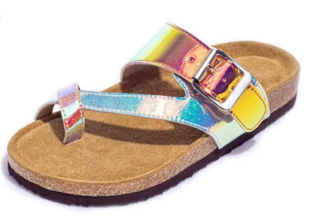 Harvest Land Girls Cork Sandals Adjustable Buckle Slip on Slides With Soft Footbed