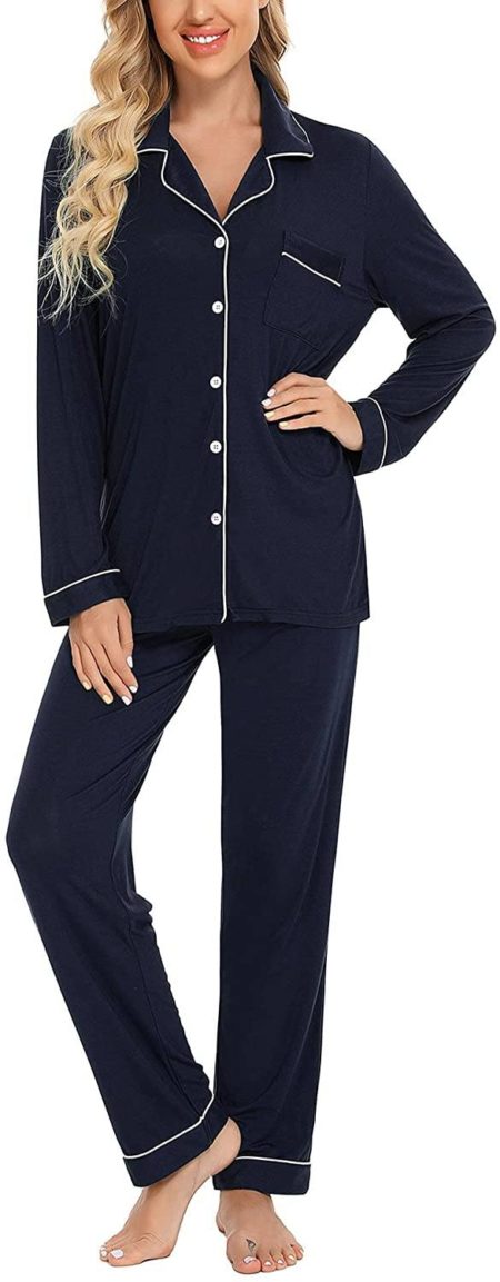 woman in black two piece pajama set