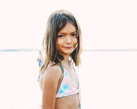 little girl wearing a swimsuit