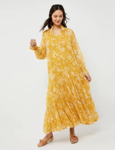 A Pea in the Pod Floral Crinkle Chiffon Tiered Maxi Maternity Dress