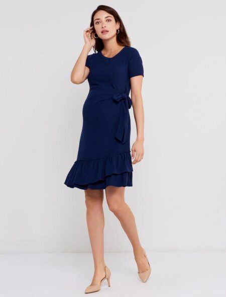 A Pea in the Pod Ruffle Hem Side Tie Maternity Dress