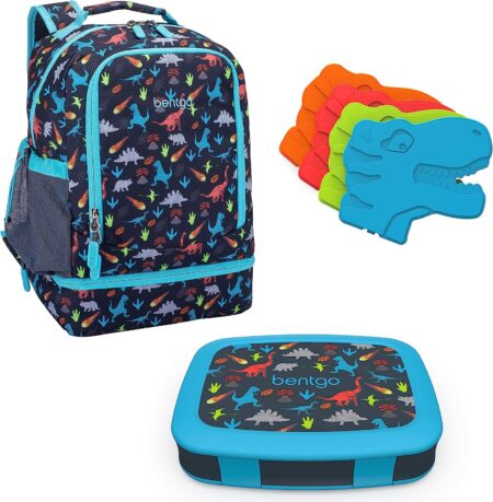 Bentgo 2-in-1 Backpack & Insulated Lunch Bag Set With Kids Prints Lunch Box and 4 Reusable Ice Packs