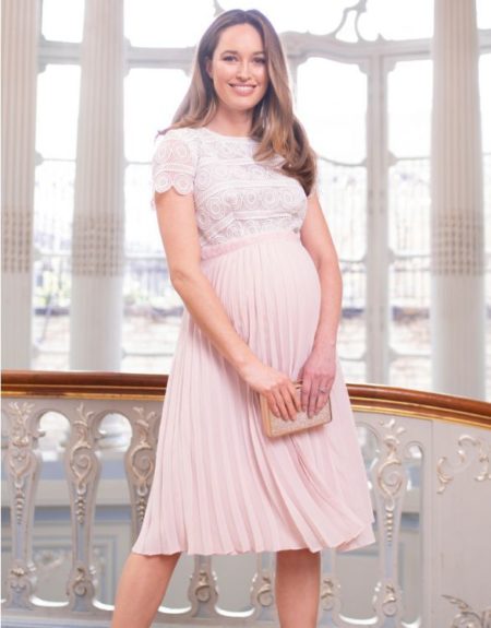 Seraphine Blush and Ivory Sunray Pleat Maternity Dress