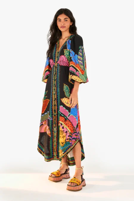 Farm Rio Black Cool Leopards Maxi Dress