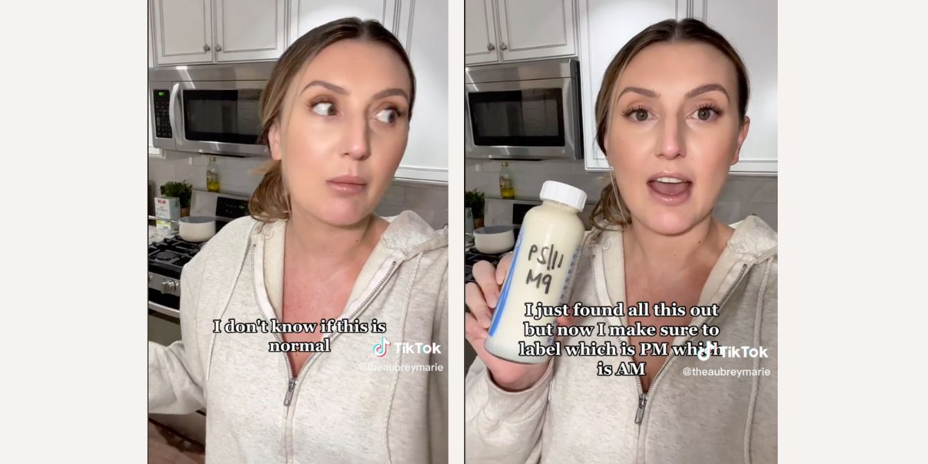 TikTok user Aubrey Marie explains pumping hack separating day milk and night milk