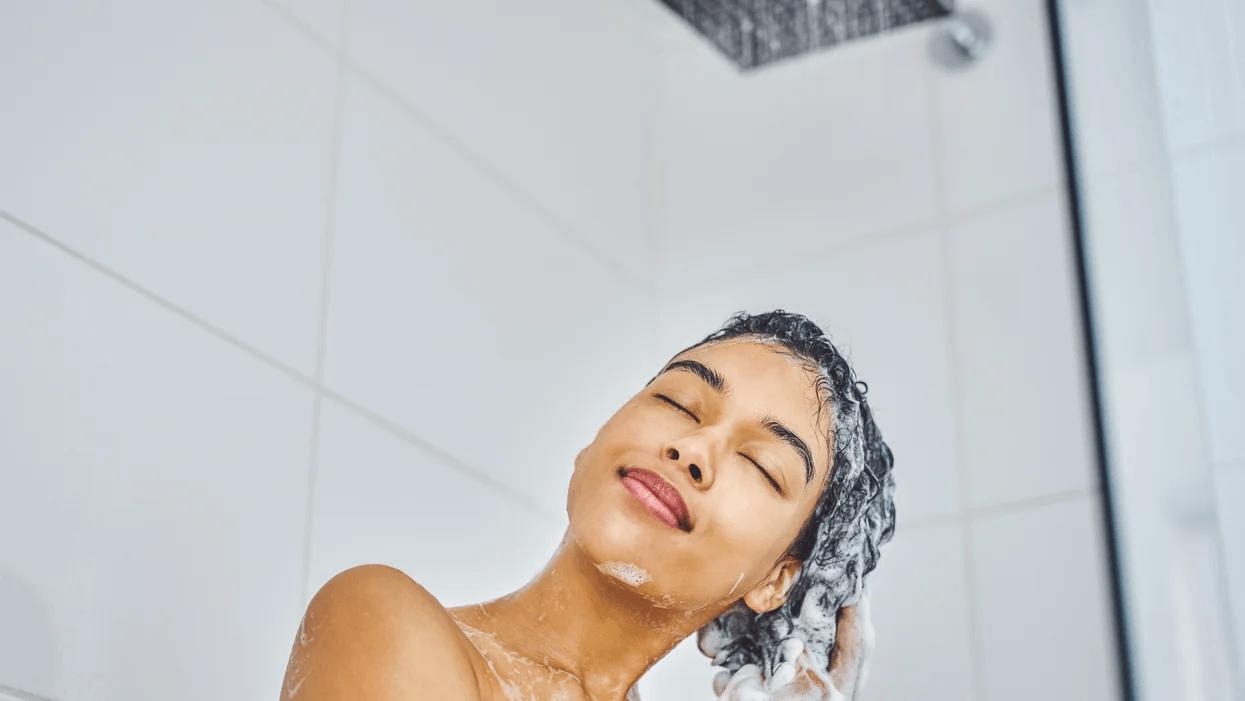 woman showering