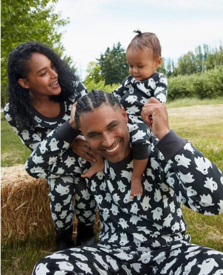 family wearing matching hanna andersson halloween pajamas