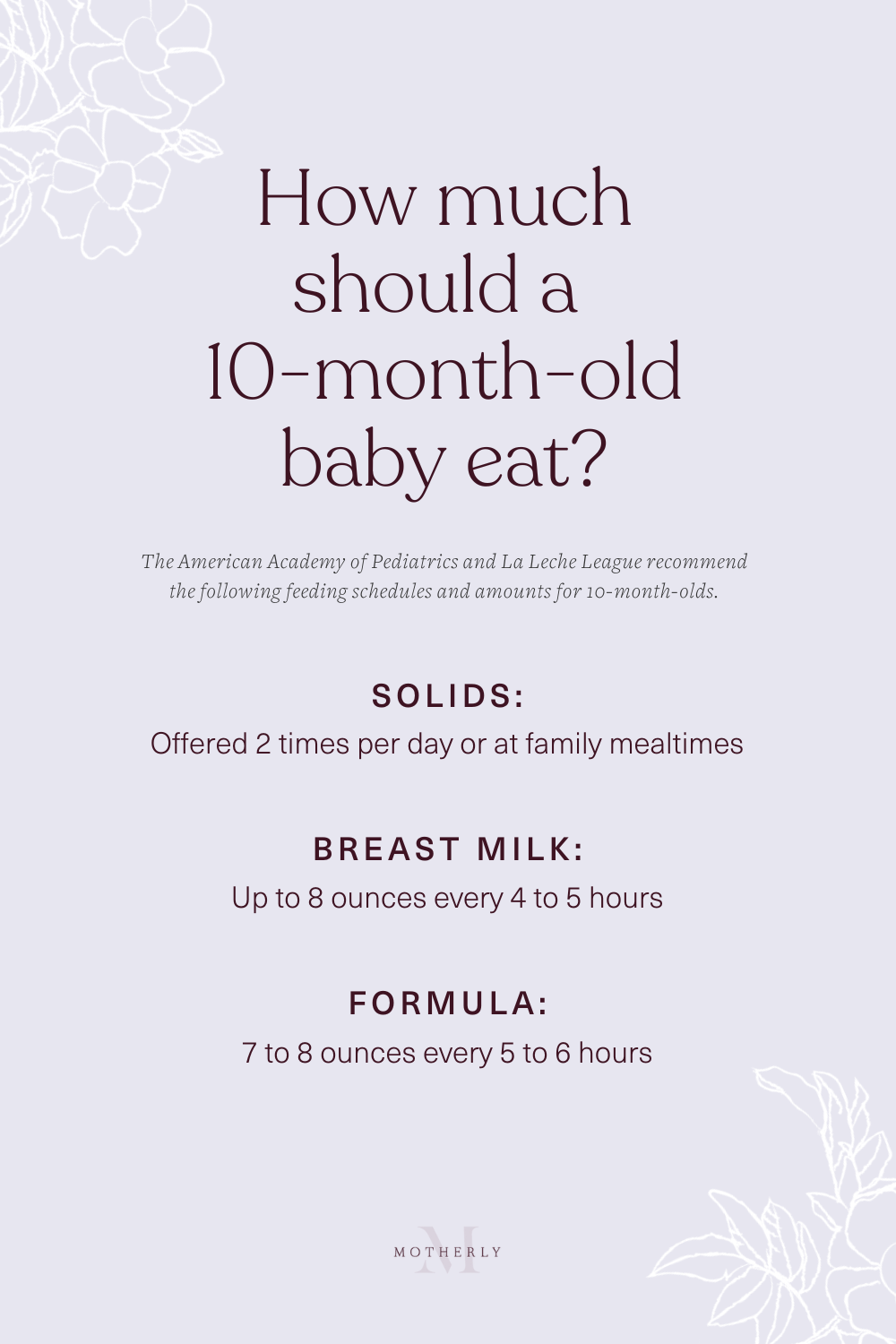 printable summary of 10-month-old baby feeding schedule - breast milk and formula