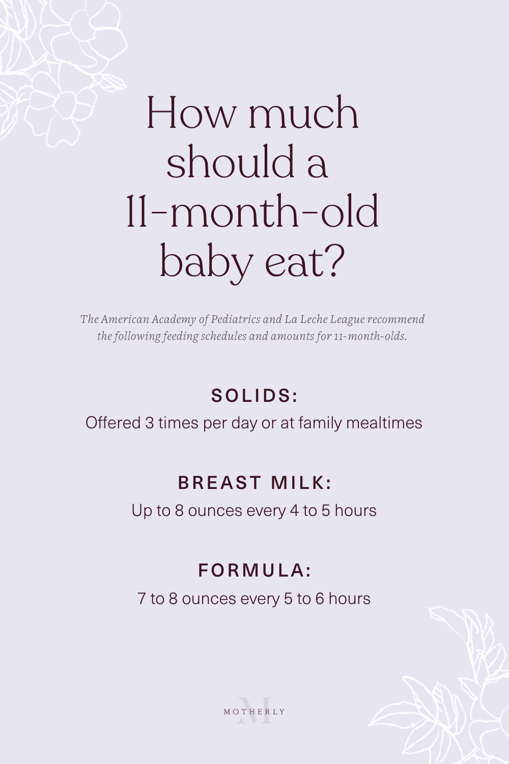 printable summary of 11-month-old baby feeding schedule - breast milk and formula