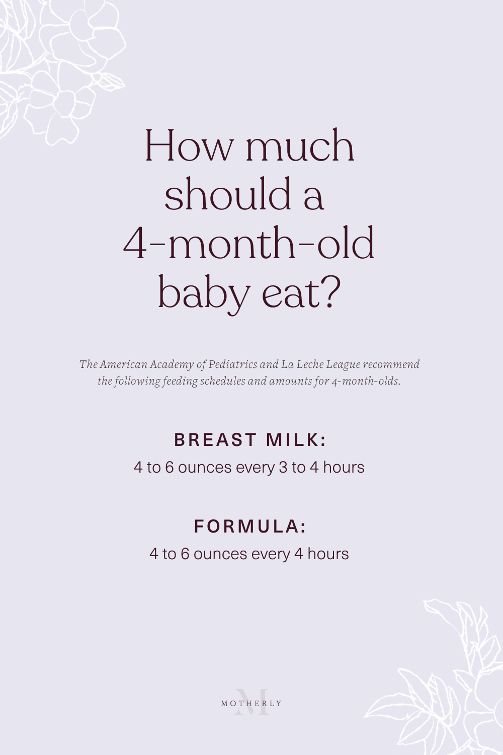 printable summary of 4-month-old baby feeding schedule - breast milk and formula