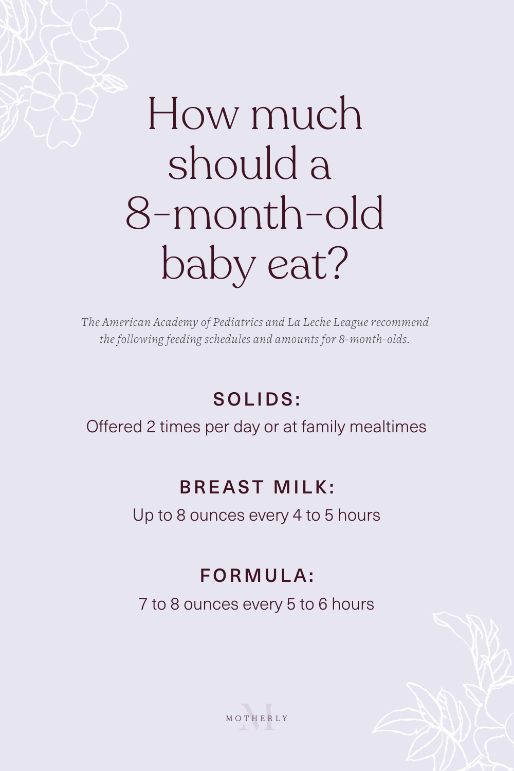 printable summary of 8-month-old baby feeding schedule - breast milk and formula