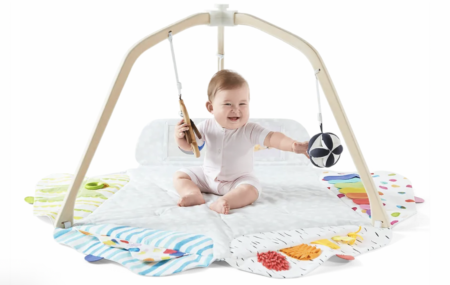 baby playing in a play gym