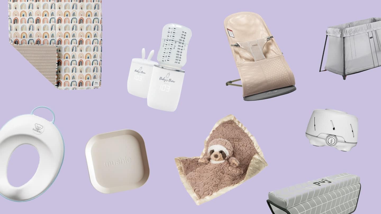 collage of baby products