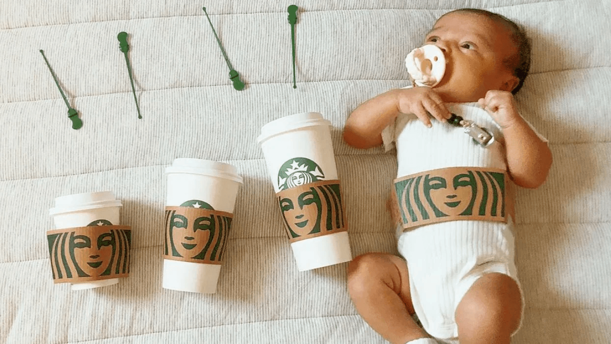 baby dressed as a starbucks cup - baby's first halloween costume