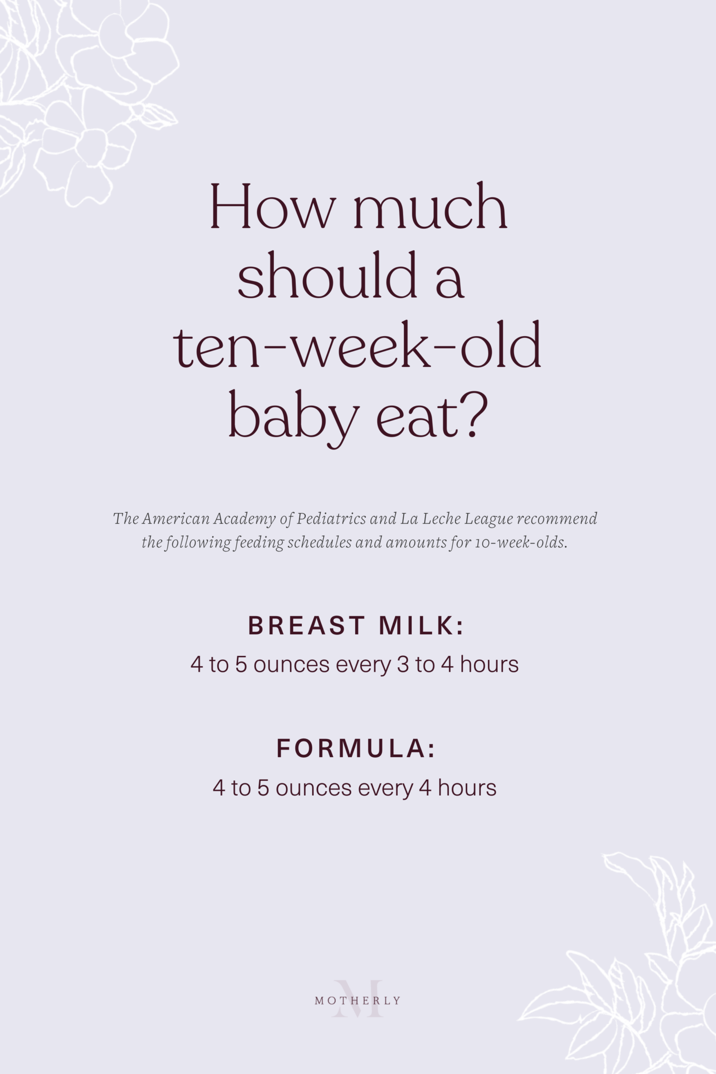 printable summary of 10-week-old baby feeding schedule - breast milk and formula