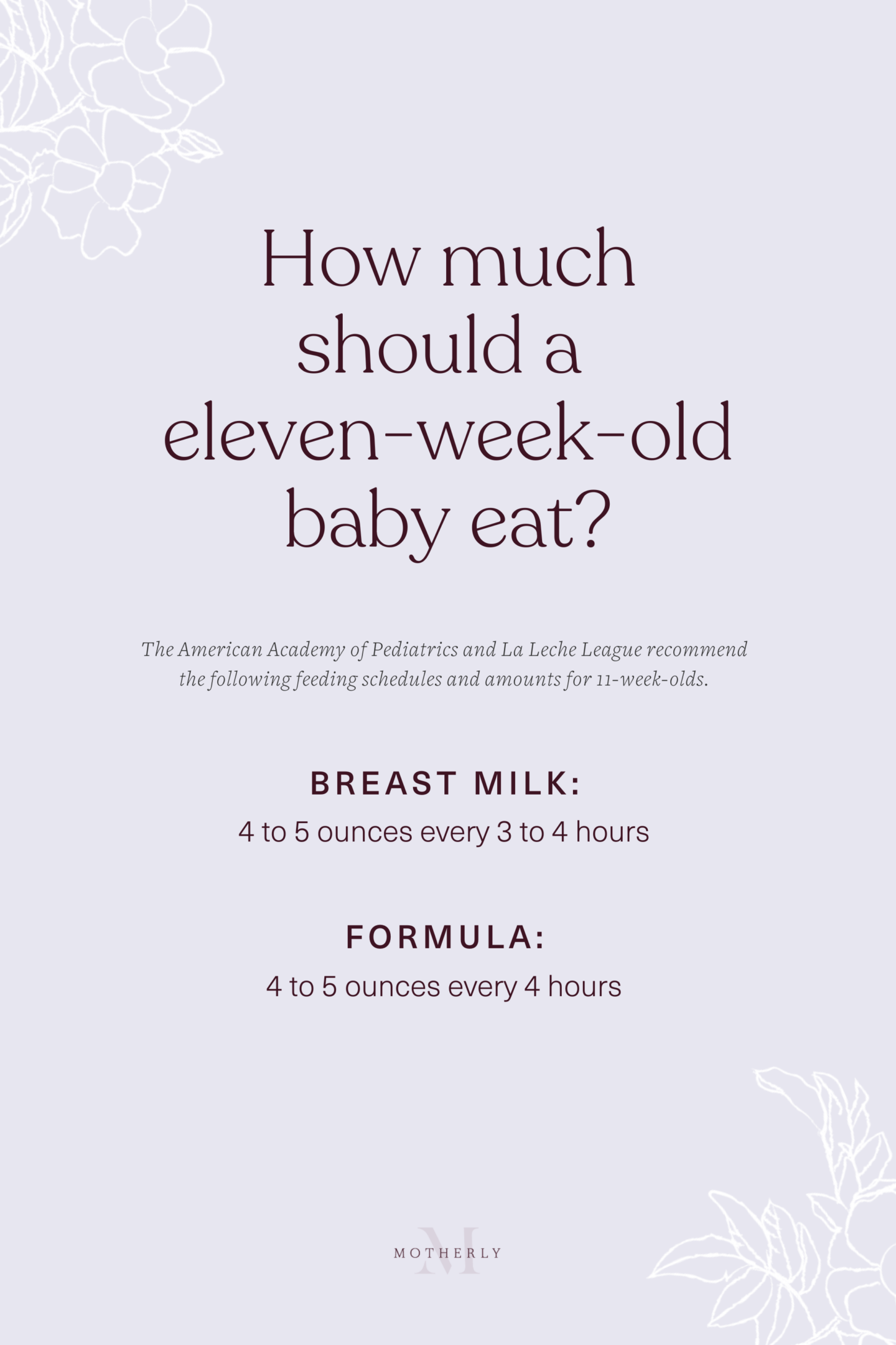 printable summary of 11-week-old baby feeding schedule - breast milk and formula