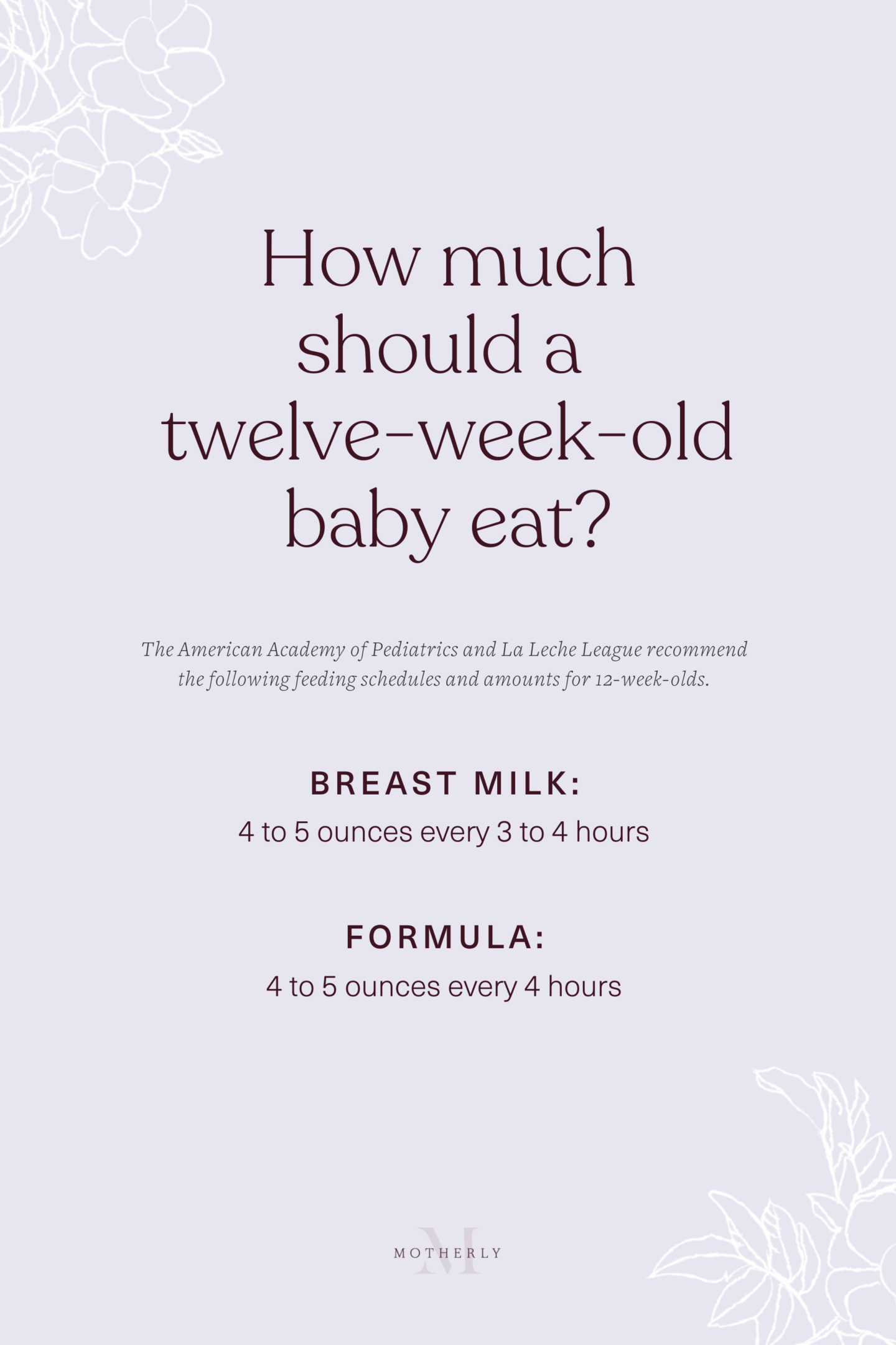 printable summary of 12-week-old baby feeding schedule - breast milk and formula