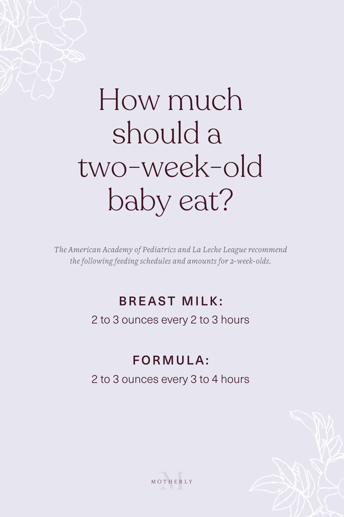 printable summary of 2-week-old baby feeding schedule - breast milk and formula