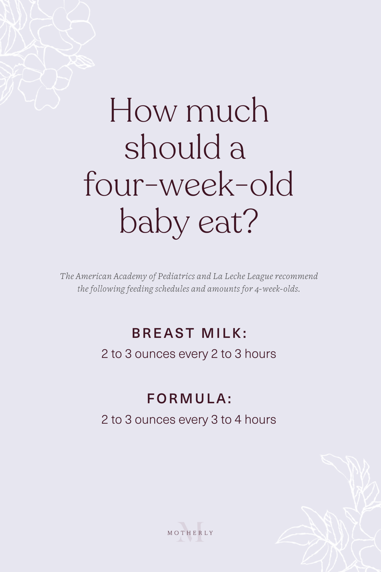 printable summary of 4-week-old baby feeding schedule - breast milk and formula