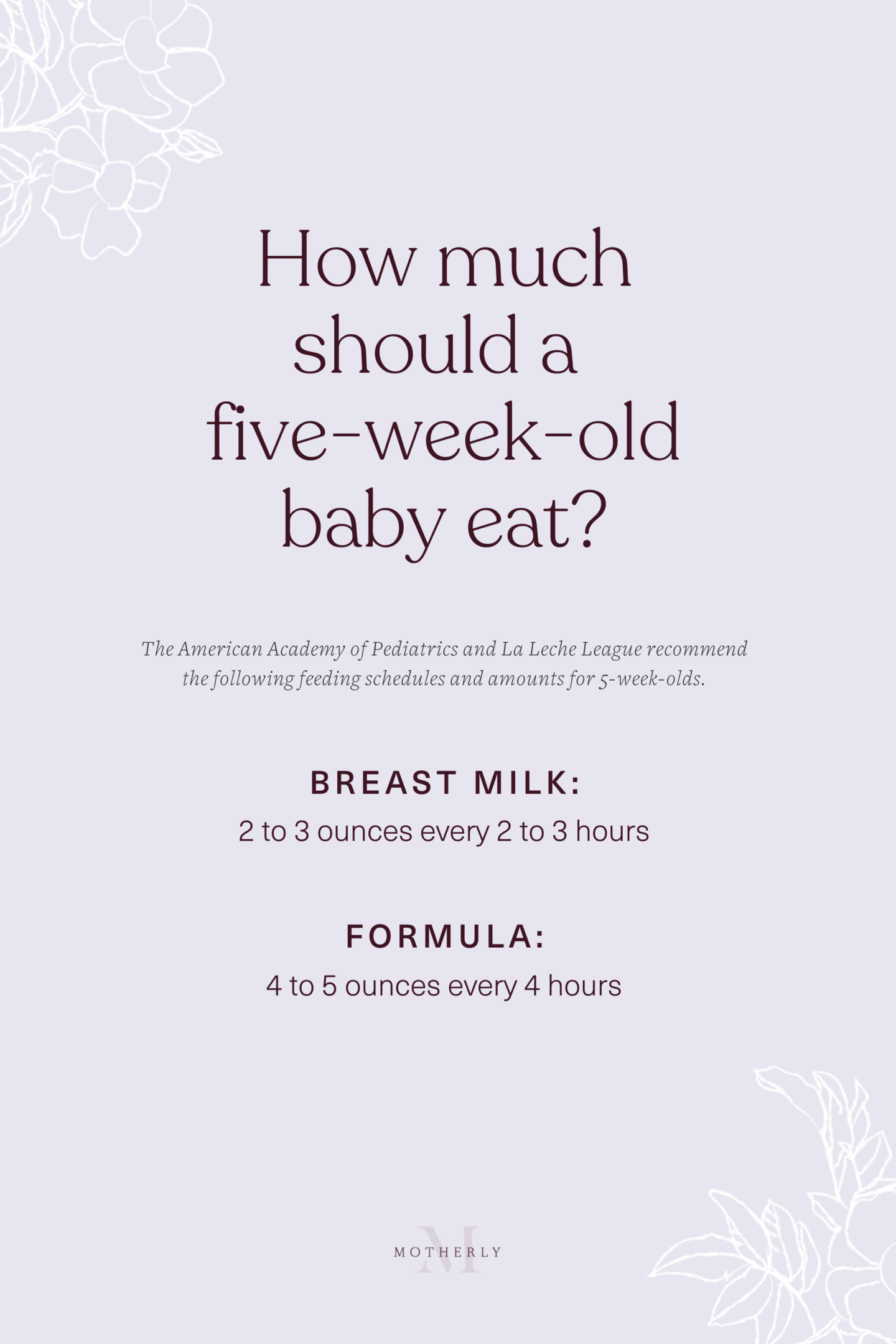 printable summary of 5-week-old baby feeding schedule - breast milk and formula