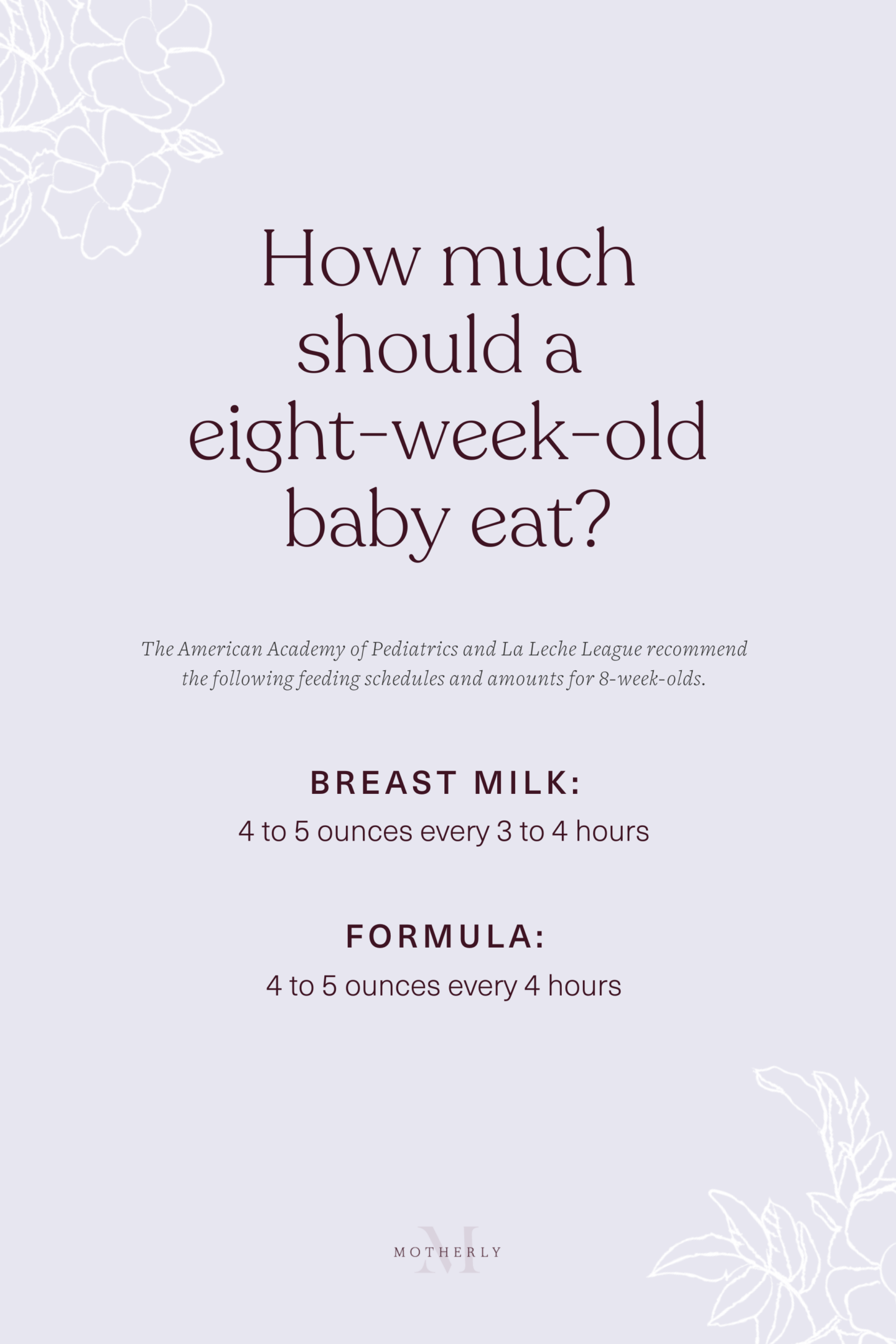 printable summary of 8-week-old baby feeding schedule - breast milk and formula