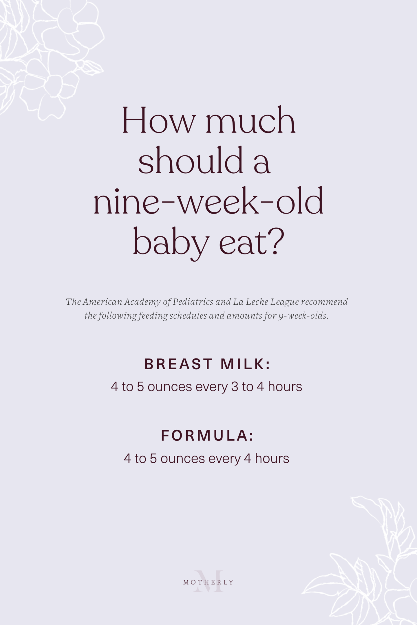 printable summary of 9-week-old baby feeding schedule - breast milk and formula