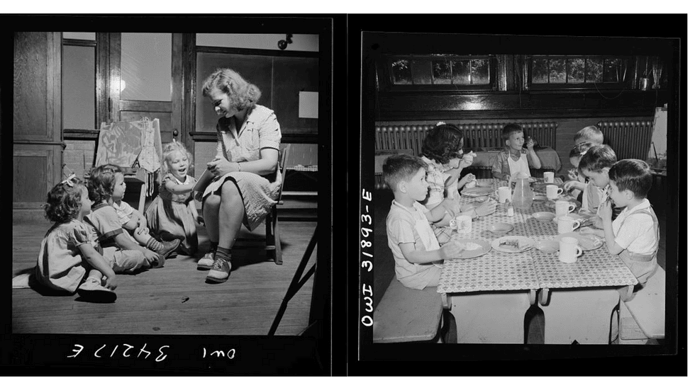 Children-eat-lunch-and-play-in-a-World-War-II-era-federal-daycare-facility.