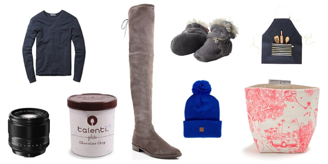 gift guide ideas: sweater, boots, ice cream, hat