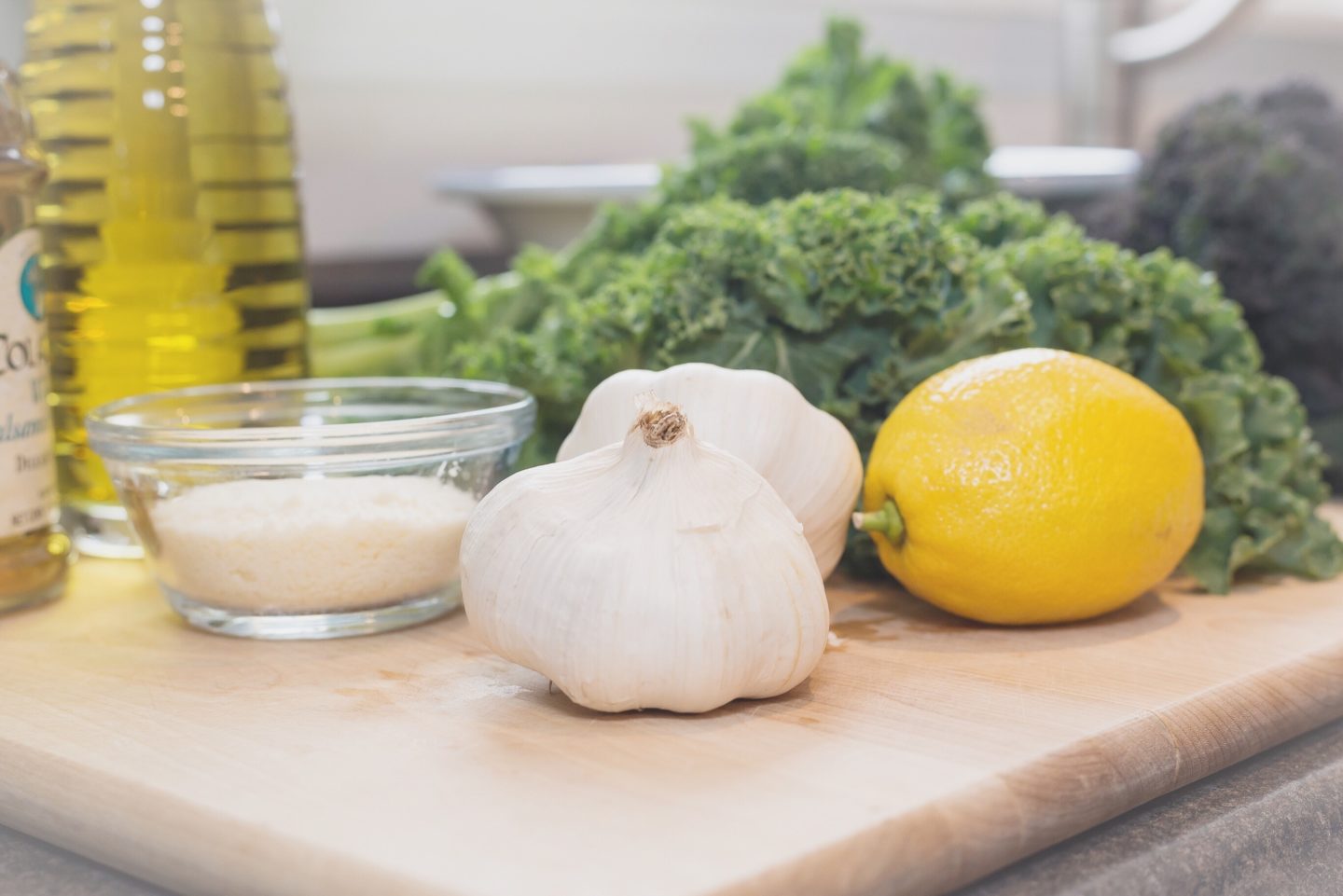 ingredients for a salad on a cutting board