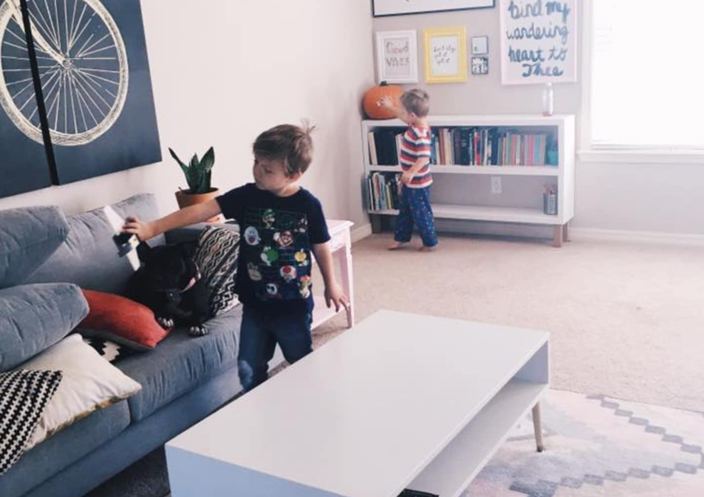 kid playing in living room