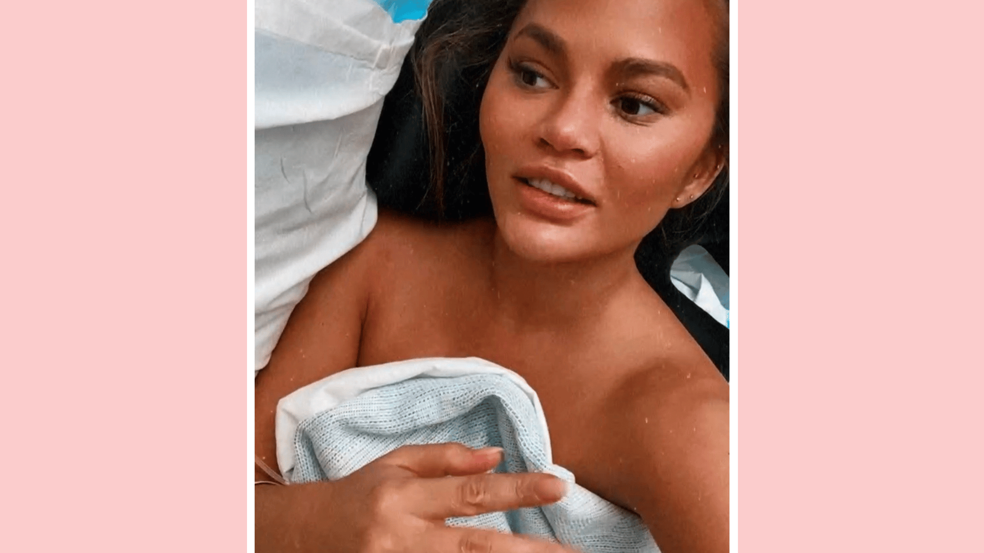 Chrissy Teigen in a hospital bed