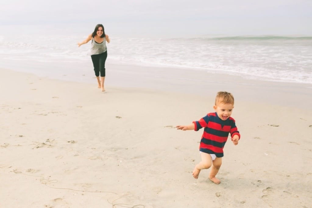 mom and son on the beach